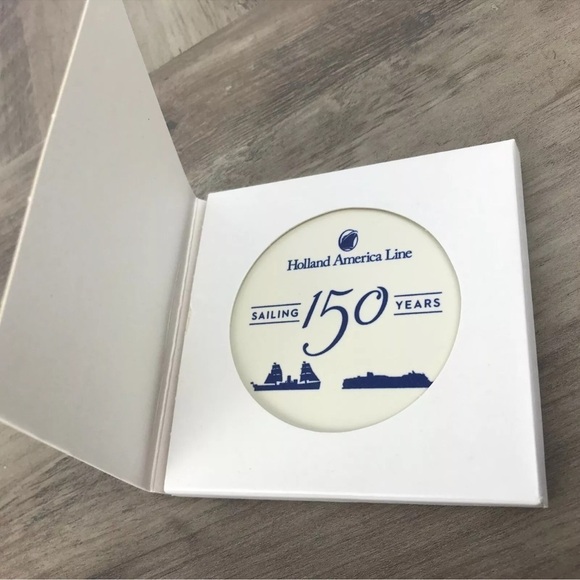 Holland America Line Boat SAILING 150 YEARS Blue White Ceramic Tile Coaster - Picture 5 of 7
